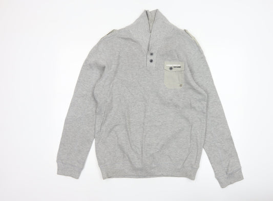 Dissident Men Grey M Military Style Henley Long Sleeve Cotton Top