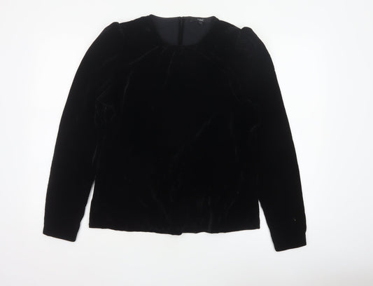 Next Women Black Velvet Balloon Sleeve Round Neck Blouse UK 12