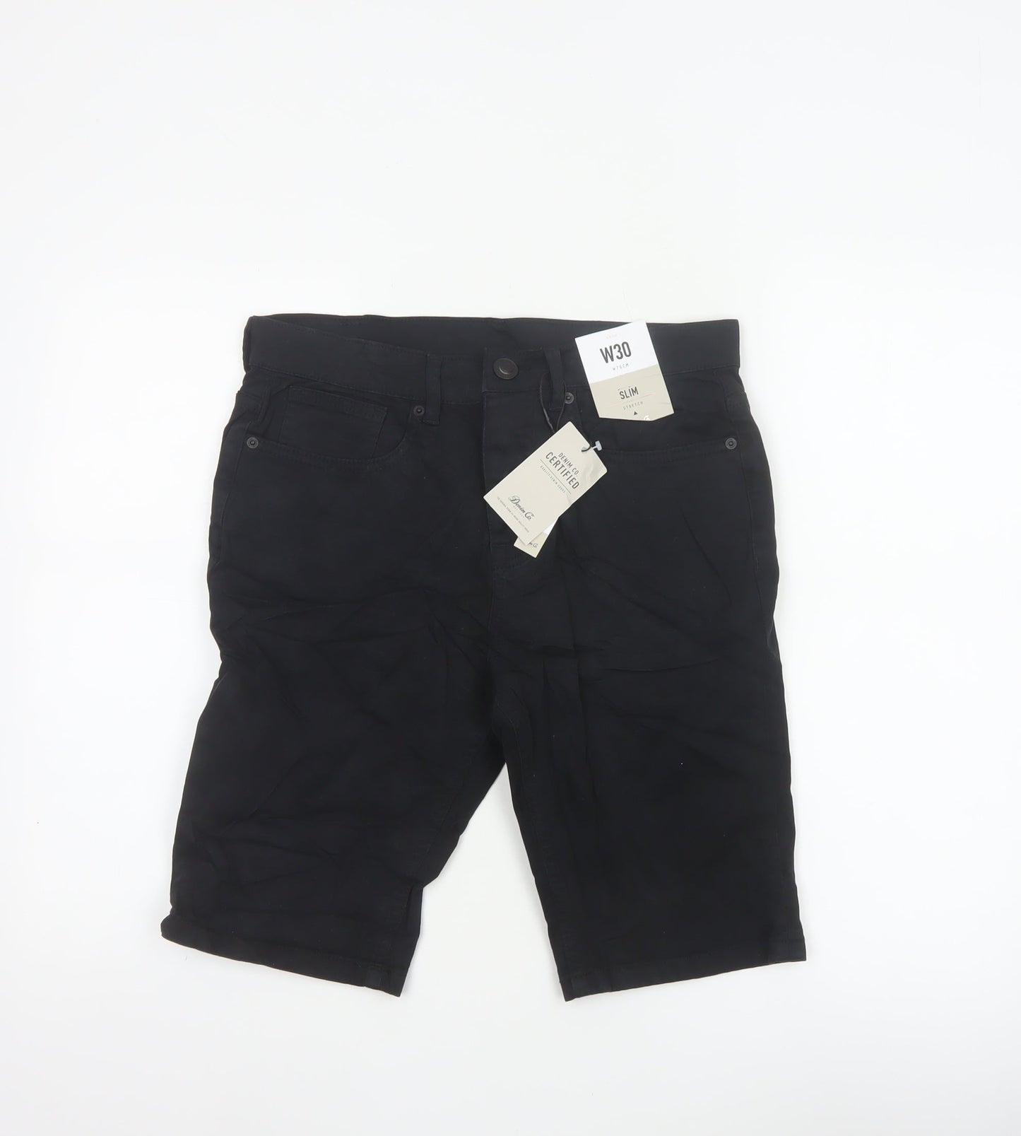 Denim Co. Men’s Black W30 Slim Stretch Denim 5-Pocket Shorts