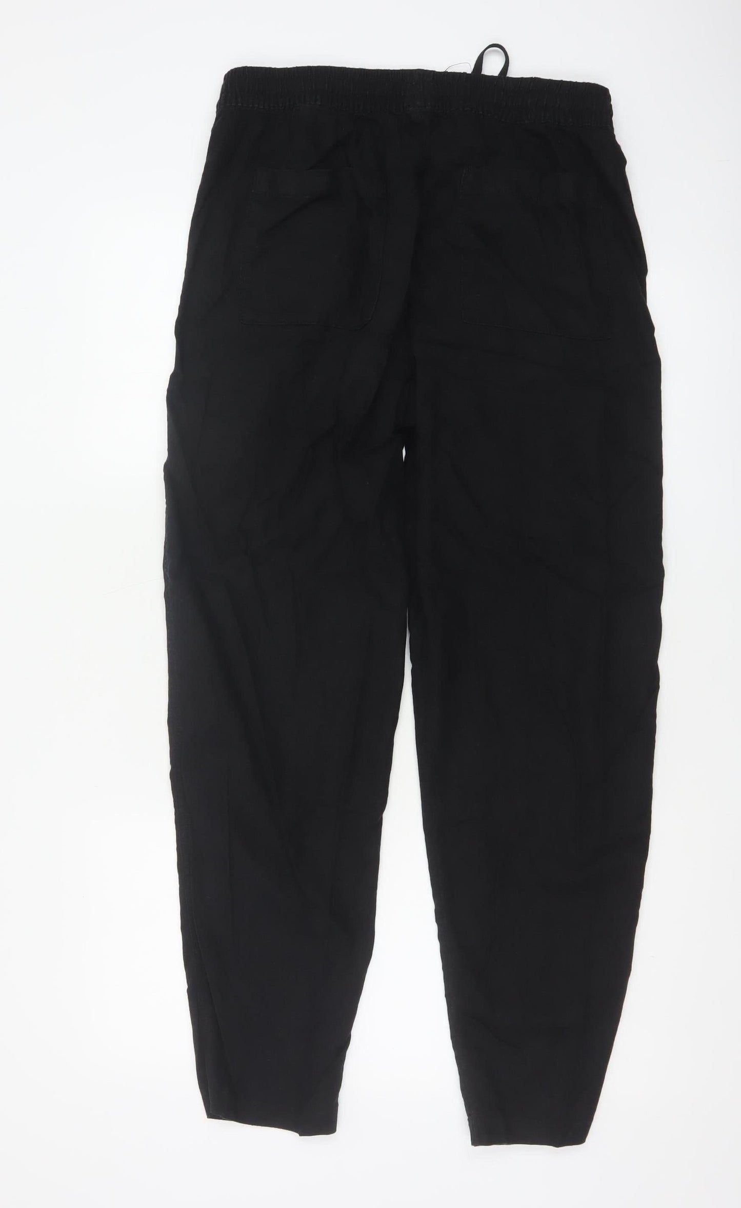 Marks and Spencer Women Black UK 12 Long Linen Blend Jogger Trousers