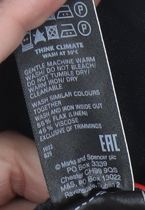 Marks and Spencer Women Black UK 12 Long Linen Blend Jogger Trousers