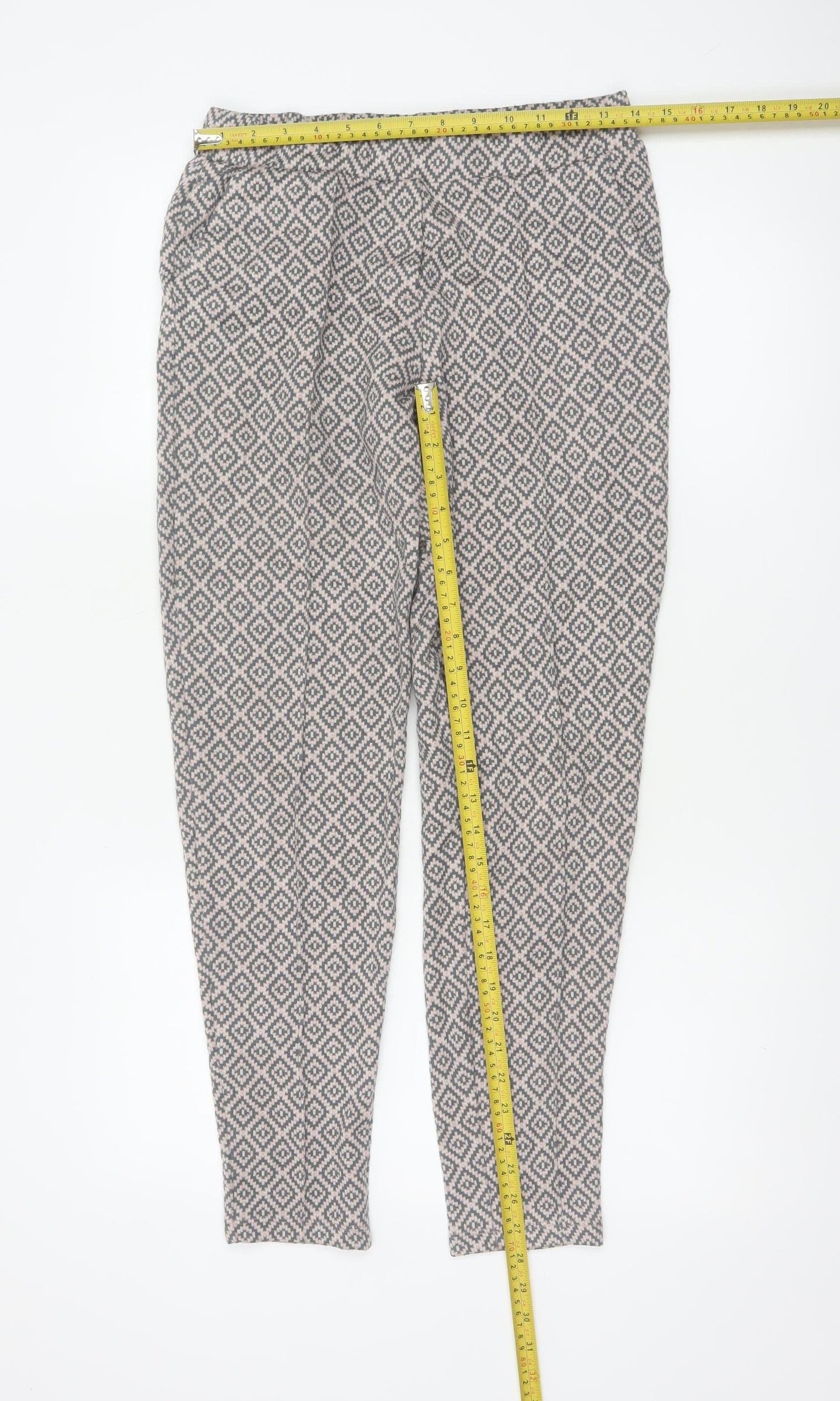 Next Women Grey Pink Geometric Tapered Trousers UK 8