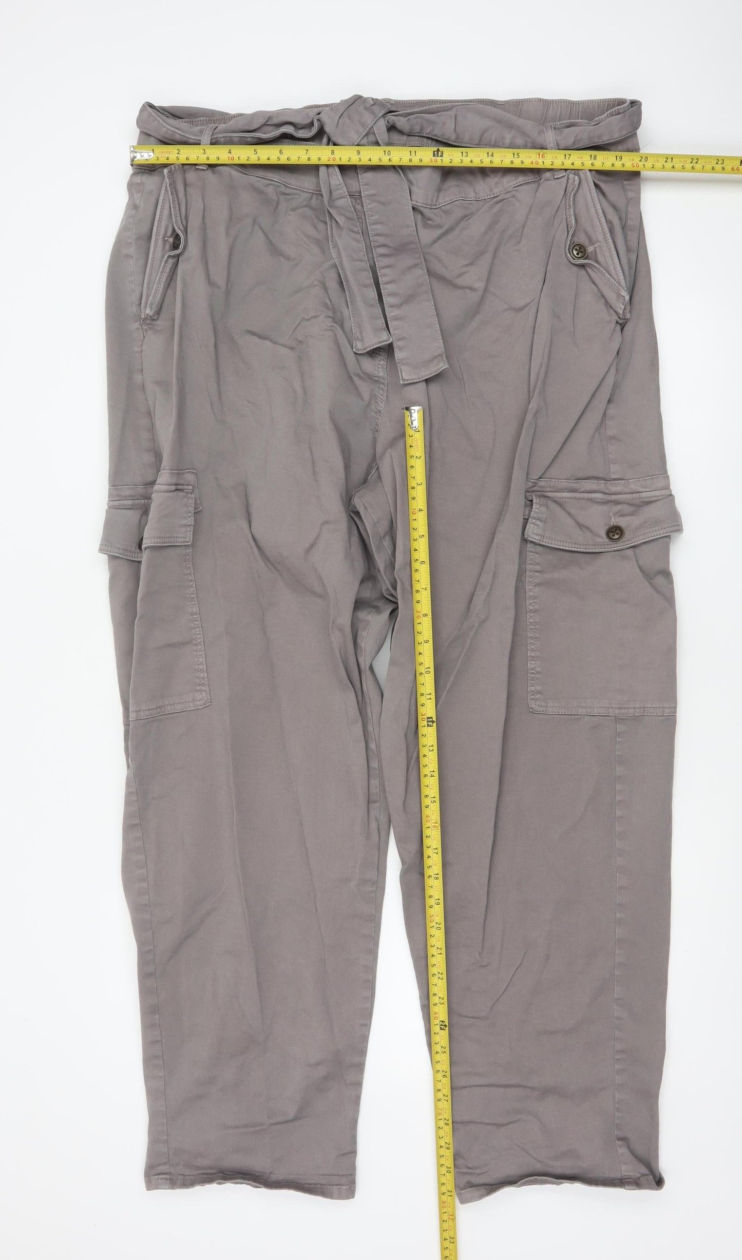 M&S Women’s Grey Size 24 Long Cargo Tapered Belted Trousers