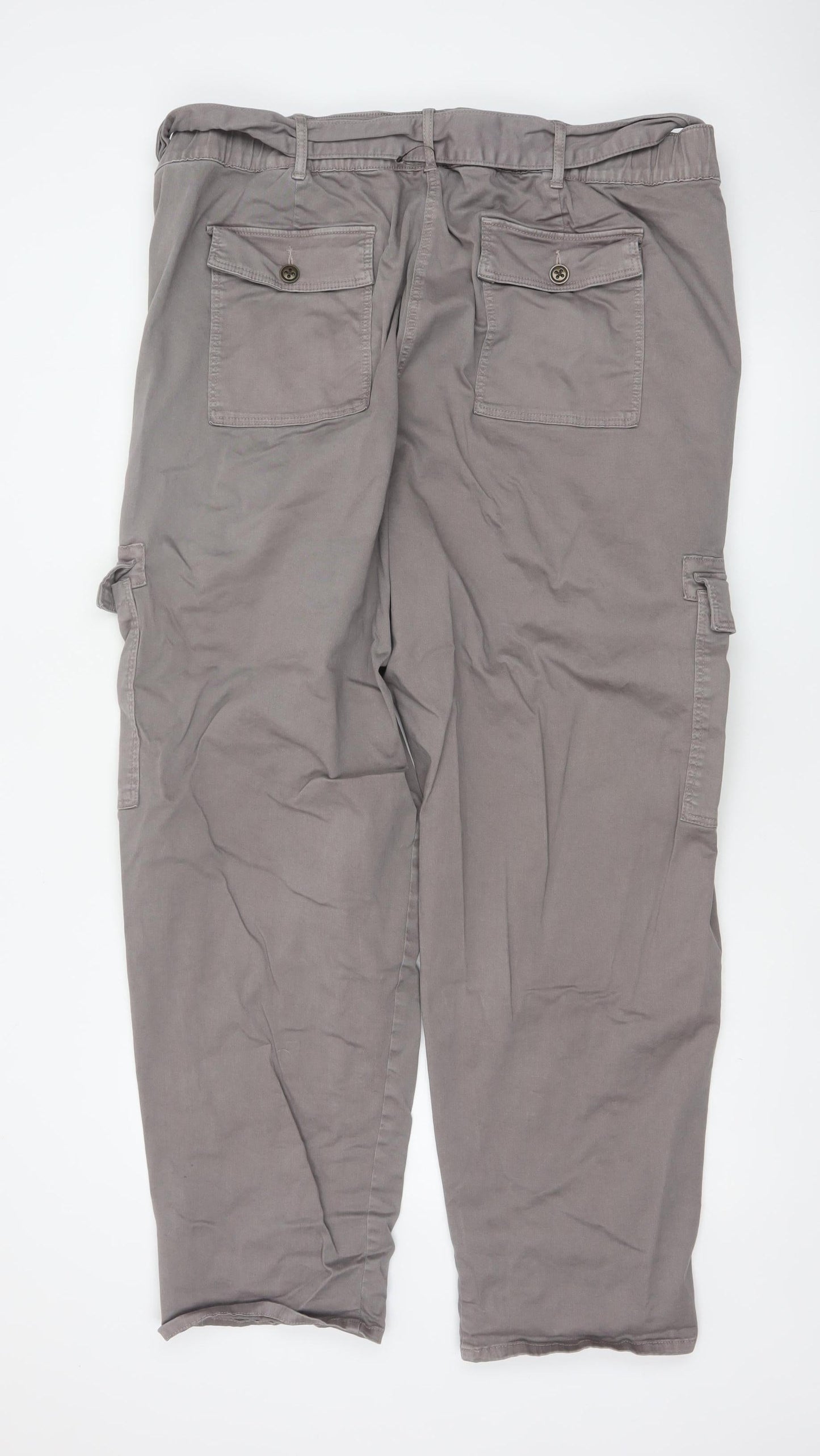M&S Women’s Grey Size 24 Long Cargo Tapered Belted Trousers