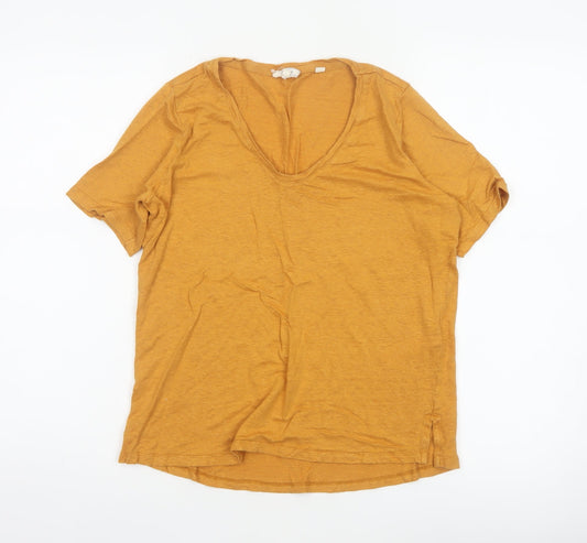 Fat Face Women Yellow Linen V-Neck Short Sleeve T-Shirt UK 8
