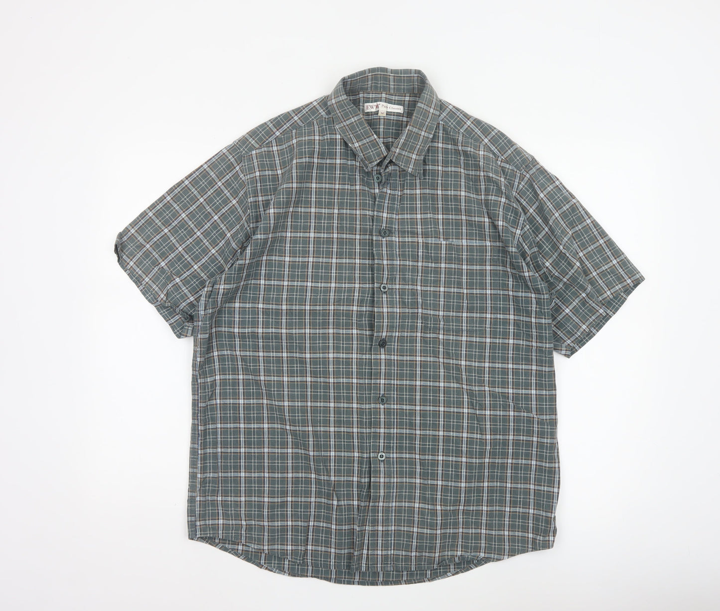 EWM Men’s Green Plaid Cotton Short Sleeve Button-Up Shirt Size M