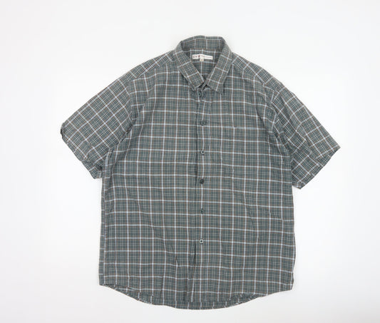 EWM Men’s Green Plaid Cotton Short Sleeve Button-Up Shirt Size M