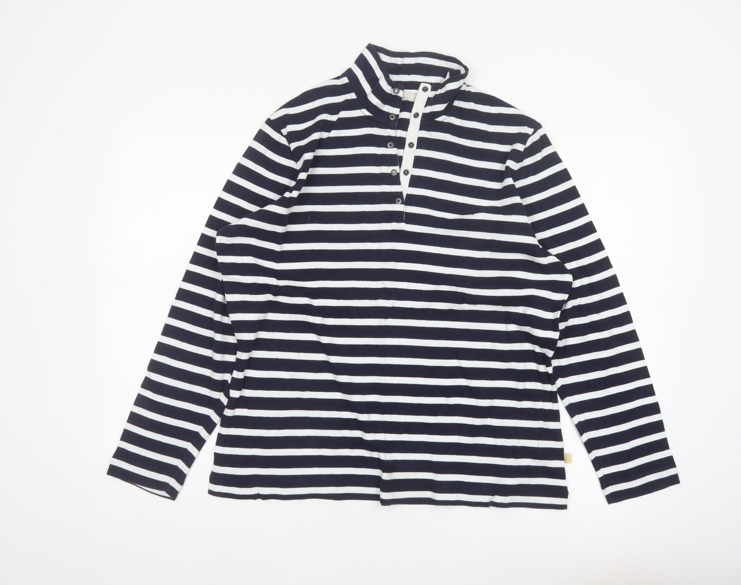 Sportscraft Women Blue White Striped 2XL Cotton Long Sleeve Polo Top