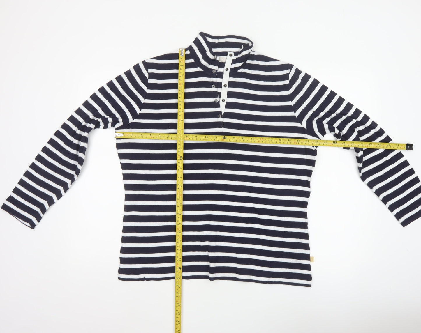 Sportscraft Women Blue White Striped 2XL Cotton Long Sleeve Polo Top