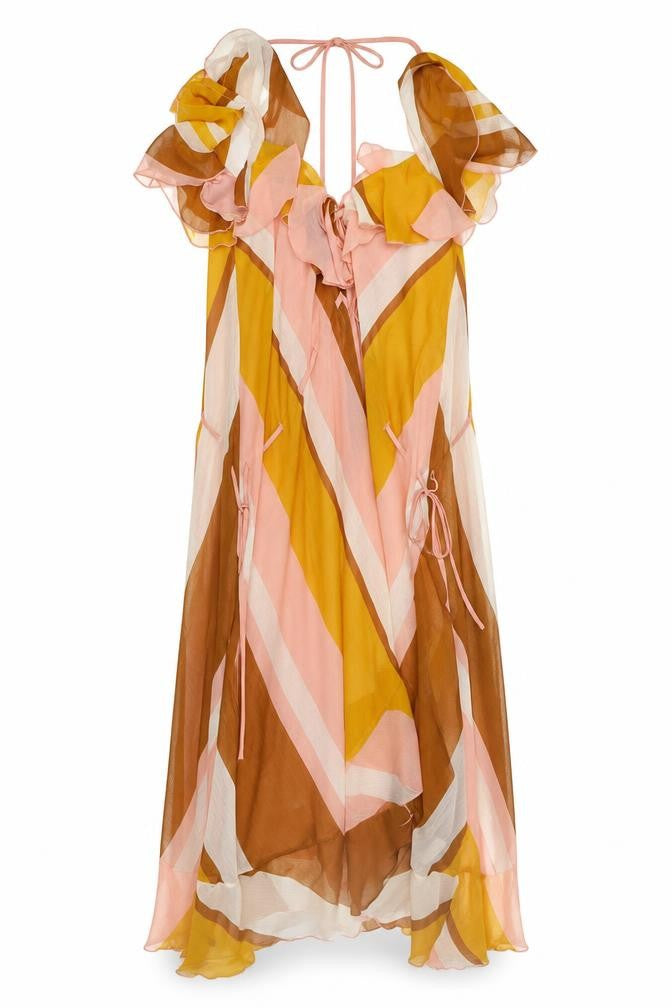 Front view of ASOS Design Women’s Multicoloured UK 12 Ruffle Halter Maxi Dress