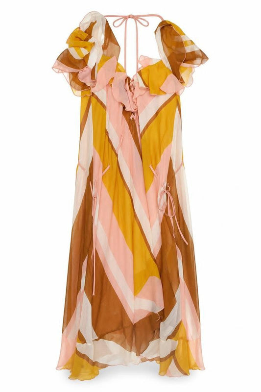 ASOS Design Women’s Multicoloured UK 12 Ruffle Halter Maxi Dress