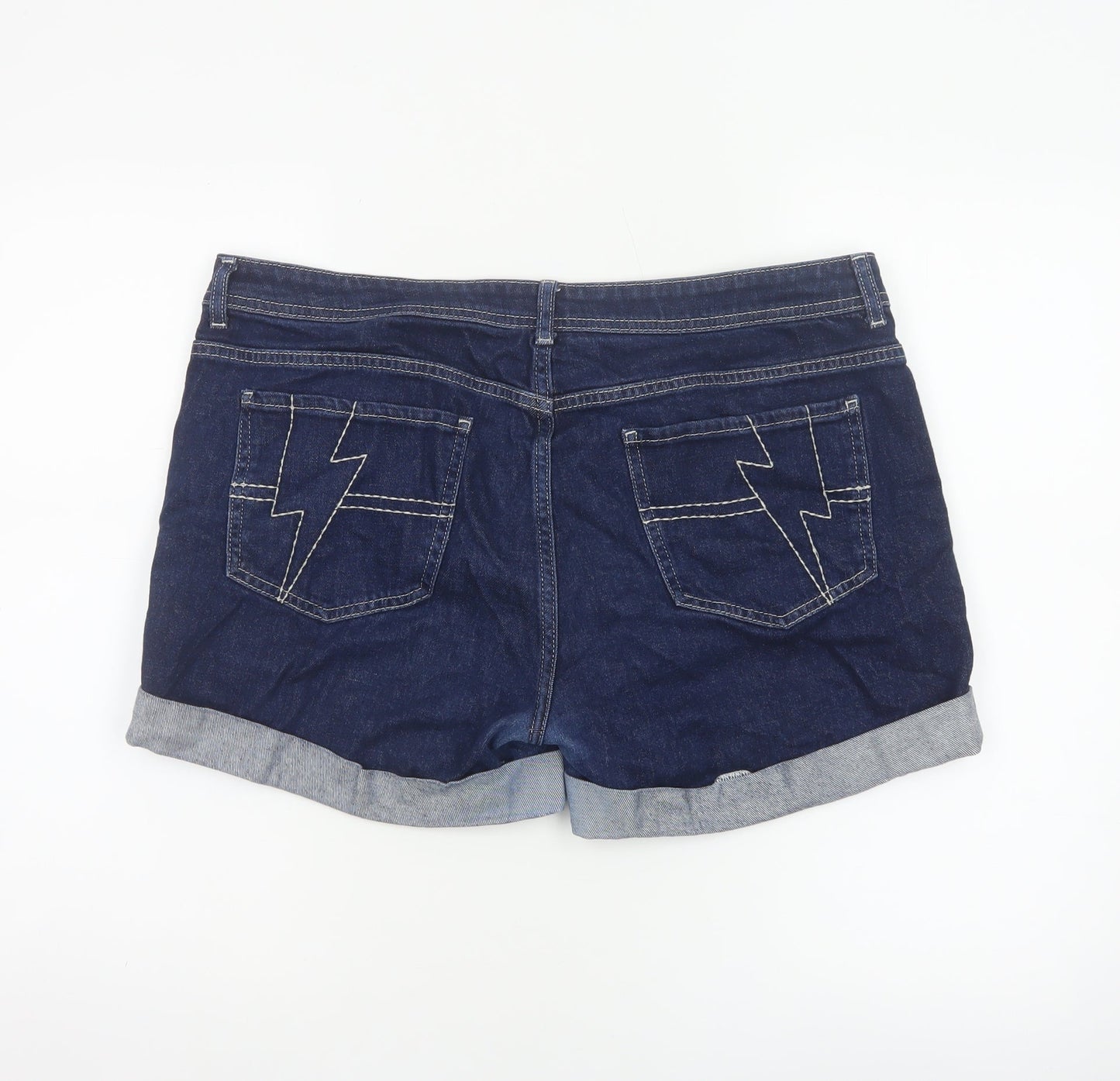 Camp & Dude Women’s Blue Denim Cuffed Shorts UK 14 Lightning Detail