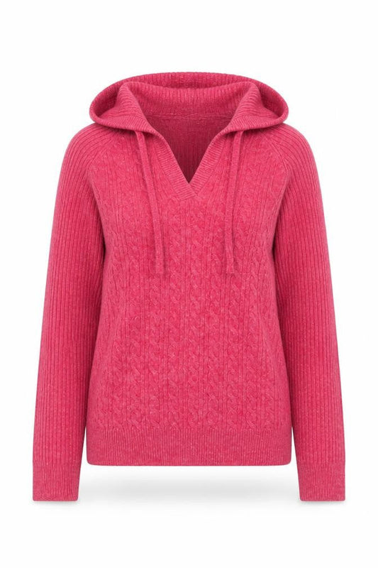 Marks & Spencer Women Pink XS Hooded Cable Knit V-Neck Jumper
