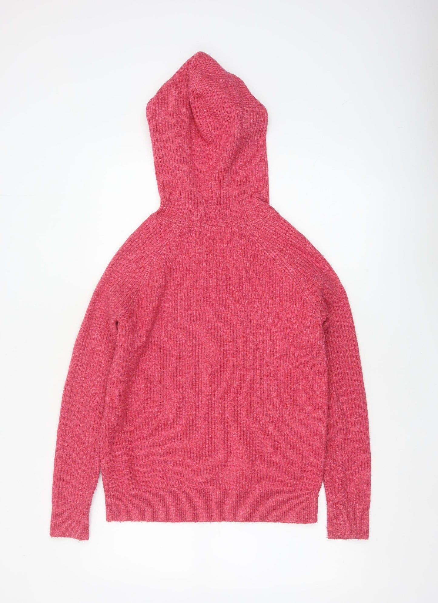 Marks and Spencer Women Pink XS Hooded Cable Knit V-Neck Jumper