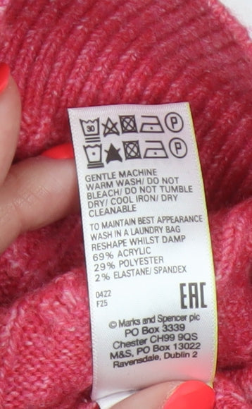 Marks and Spencer Women Pink XS Hooded Cable Knit V-Neck Jumper