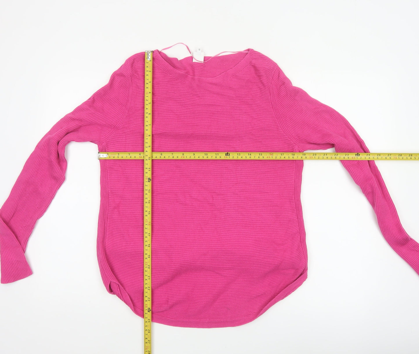 John Lewis Women Pink Size 12 Cotton V-Neck Knit Pullover Jumper