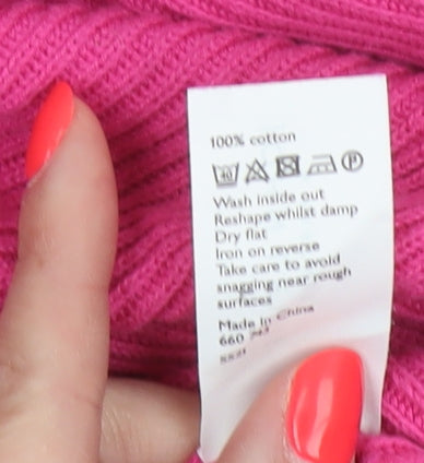 John Lewis Women Pink Size 12 Cotton V-Neck Knit Pullover Jumper