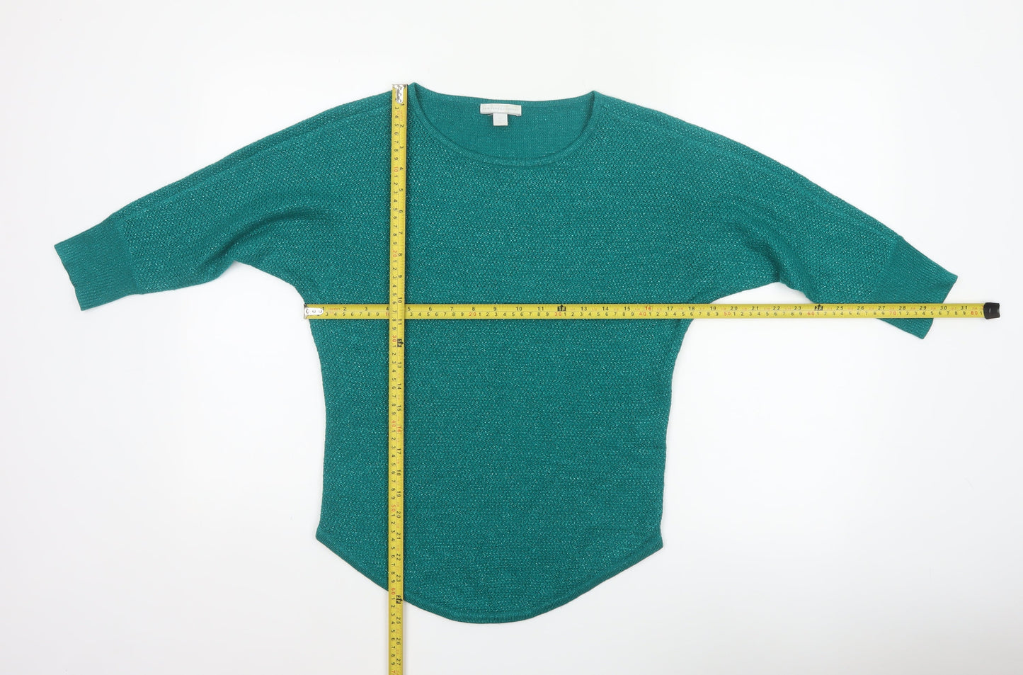 New York & Company Women's Green XS Metallic Knit Pullover Jumper