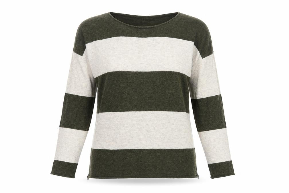 Tops & Tees by Part Two Women Green Beige Stripe Knit Jumper S