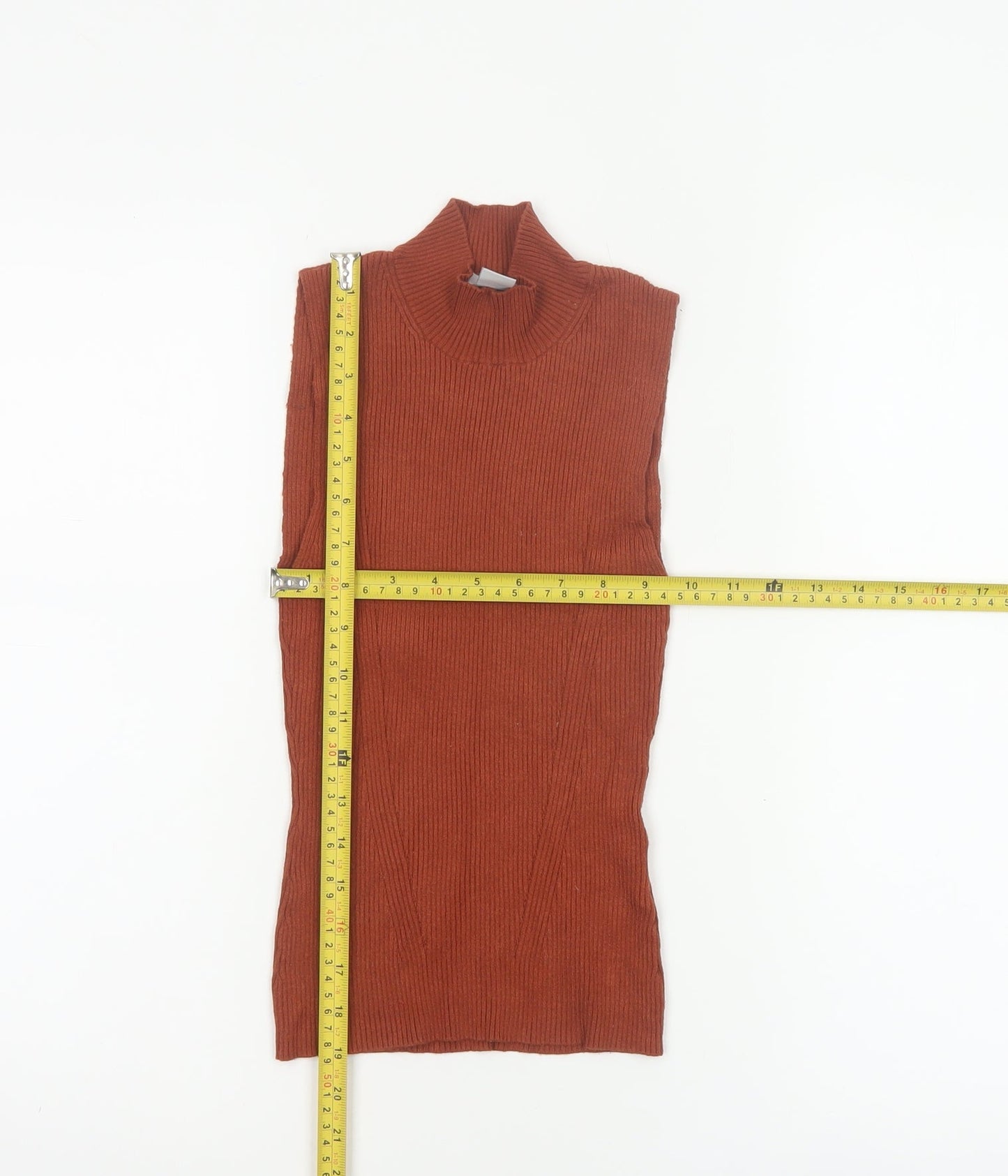 H&M Women Brown XS Ribbed High Neck Sleeveless Slim Knit Tank Top