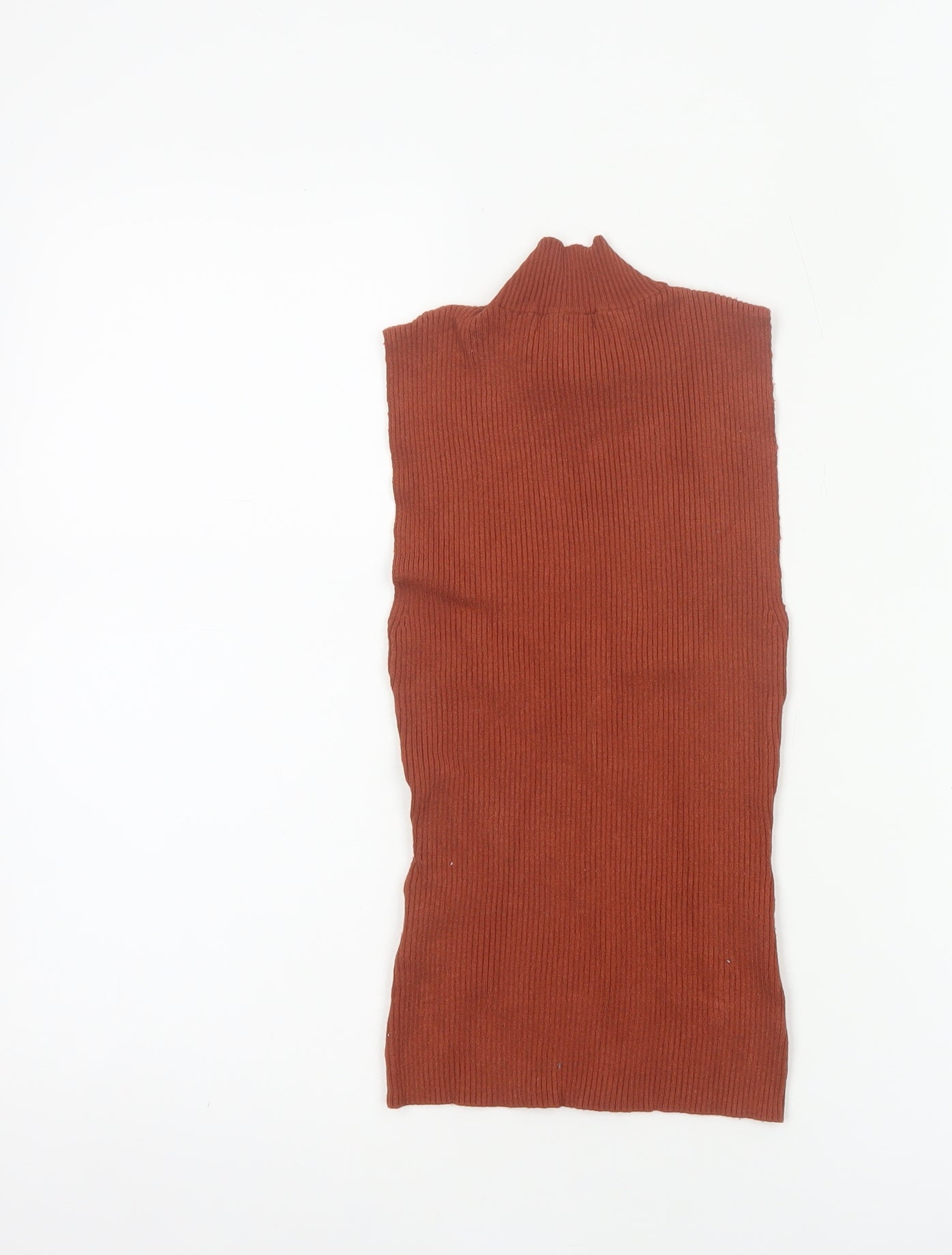 H&M Women Brown XS Ribbed High Neck Sleeveless Slim Knit Tank Top