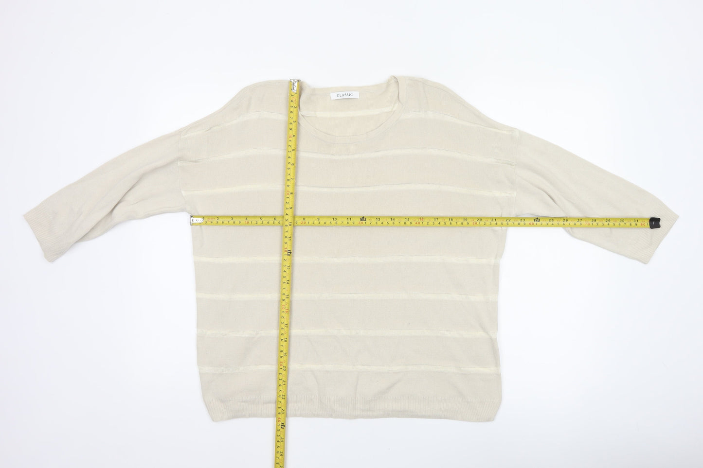 M&S Women’s Beige Size 16 Round Neck Cotton Blend Knit Jumper