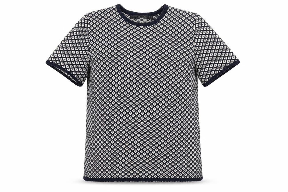 Zara Knit Women Black White Diamond Short Sleeve Jumper UK 8