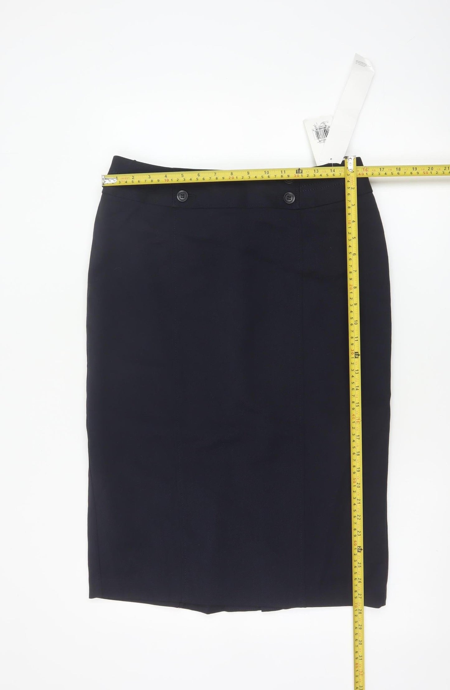 Marks & Spencer Women Black UK 12 Pencil Knee Skirt Button Workwear