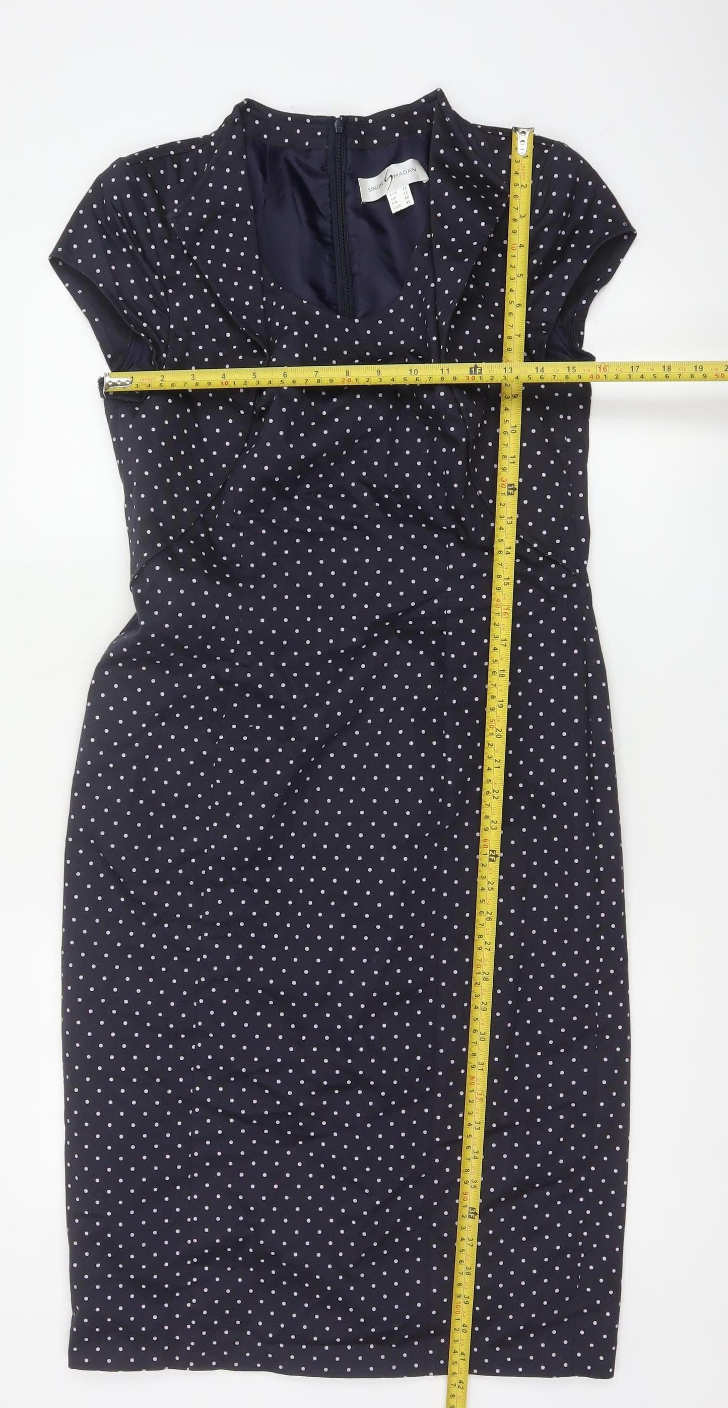 Singh Madan Women’s Blue Polka Dot UK 12 Midi Pencil Dress