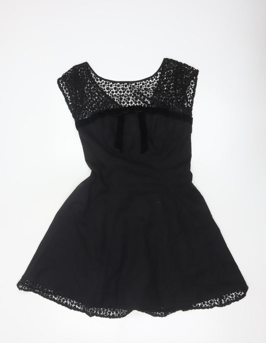 Warehouse Women’s Black UK 10 Lace Cotton Skater Party Dress