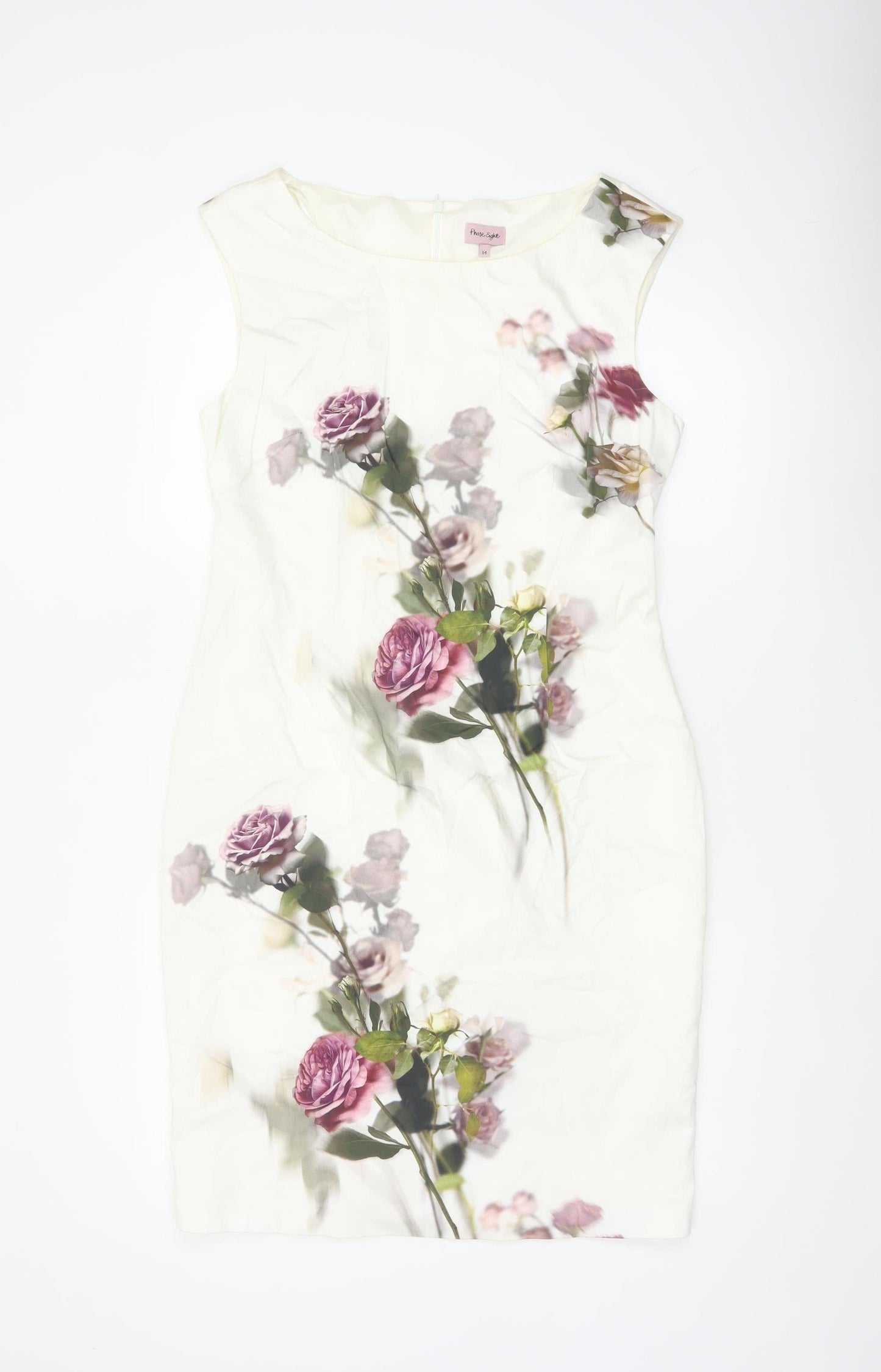 Phase Eight Women Ivory Floral Midi Shift Dress Size 14 Lined