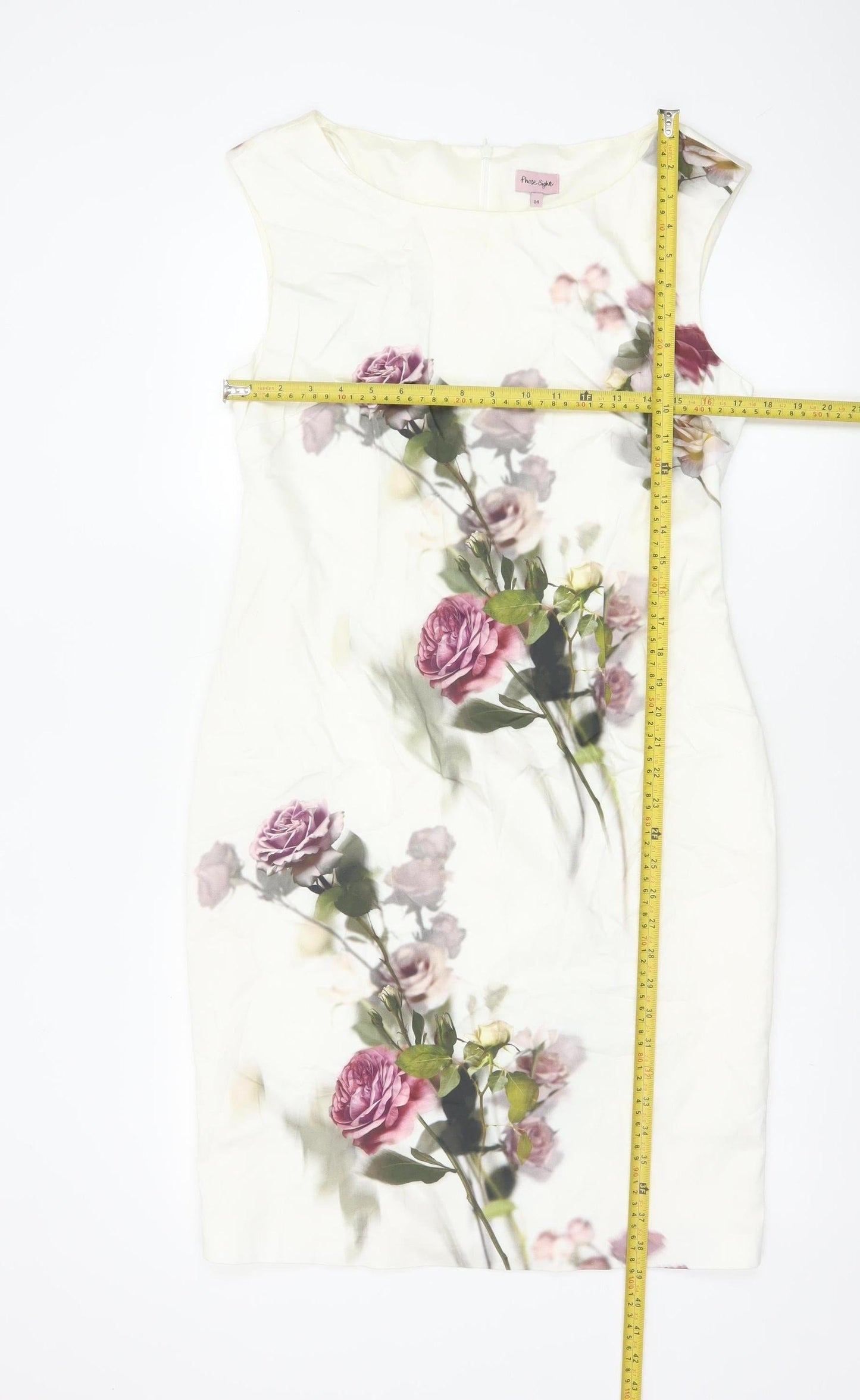 Phase Eight Women Ivory Floral Midi Shift Dress Size 14 Lined