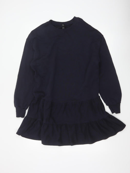 River Island Women Blue S Tiered French Terry Jumper Dress