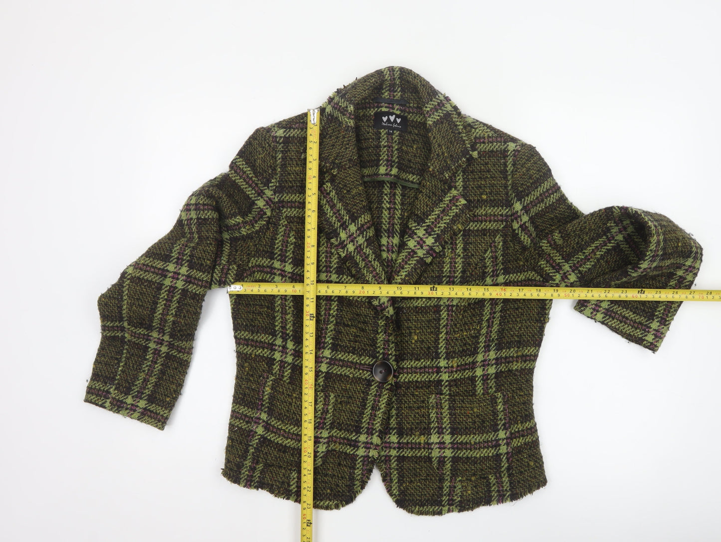 Matalan Women Green Tweed Check Wool Blend Blazer Jacket UK 14