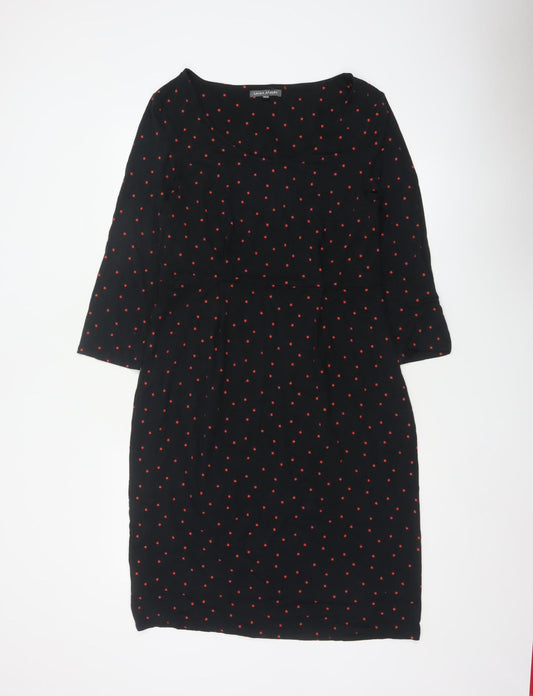 Laura Ashley Women Black Red Star Print UK 12 Sheath Knee Dress