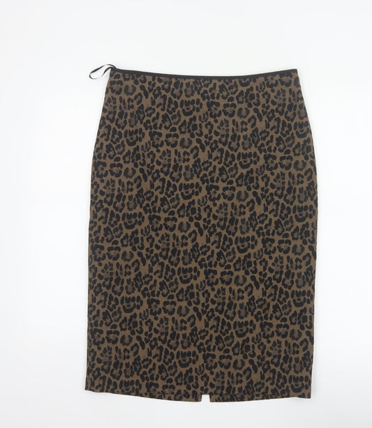 Marks and Spencer Women Brown UK 12 Leopard Print Pencil Midi Skirt