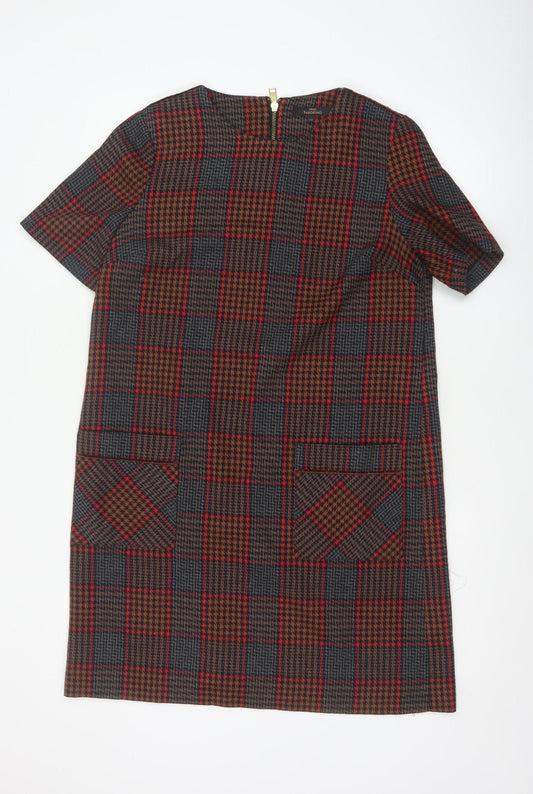 Next Women’s Multicoloured Check Shift Dress UK 14 Short Sleeve Pockets
