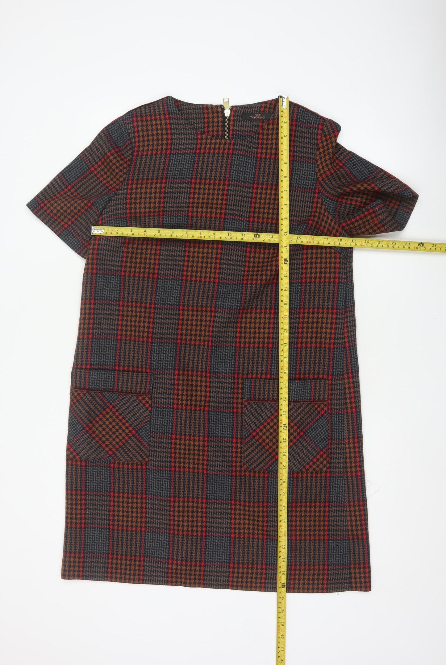 Next Women’s Multicoloured Check Shift Dress UK 14 Short Sleeve Pockets