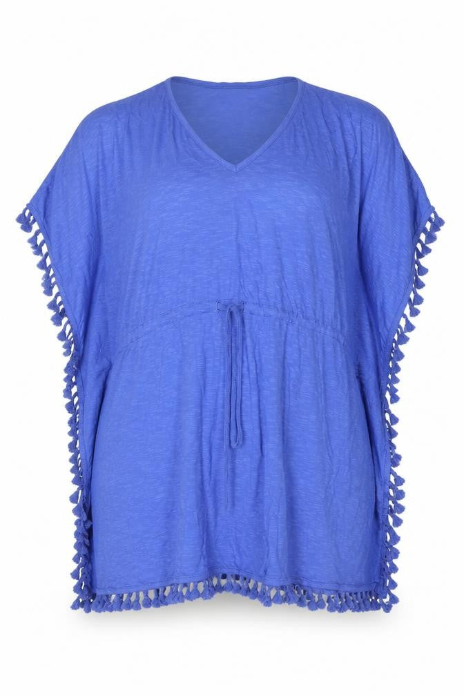 Front view of Joe Browns Women’s Blue UK 14 Tassel Drawstring Swim Cover Up