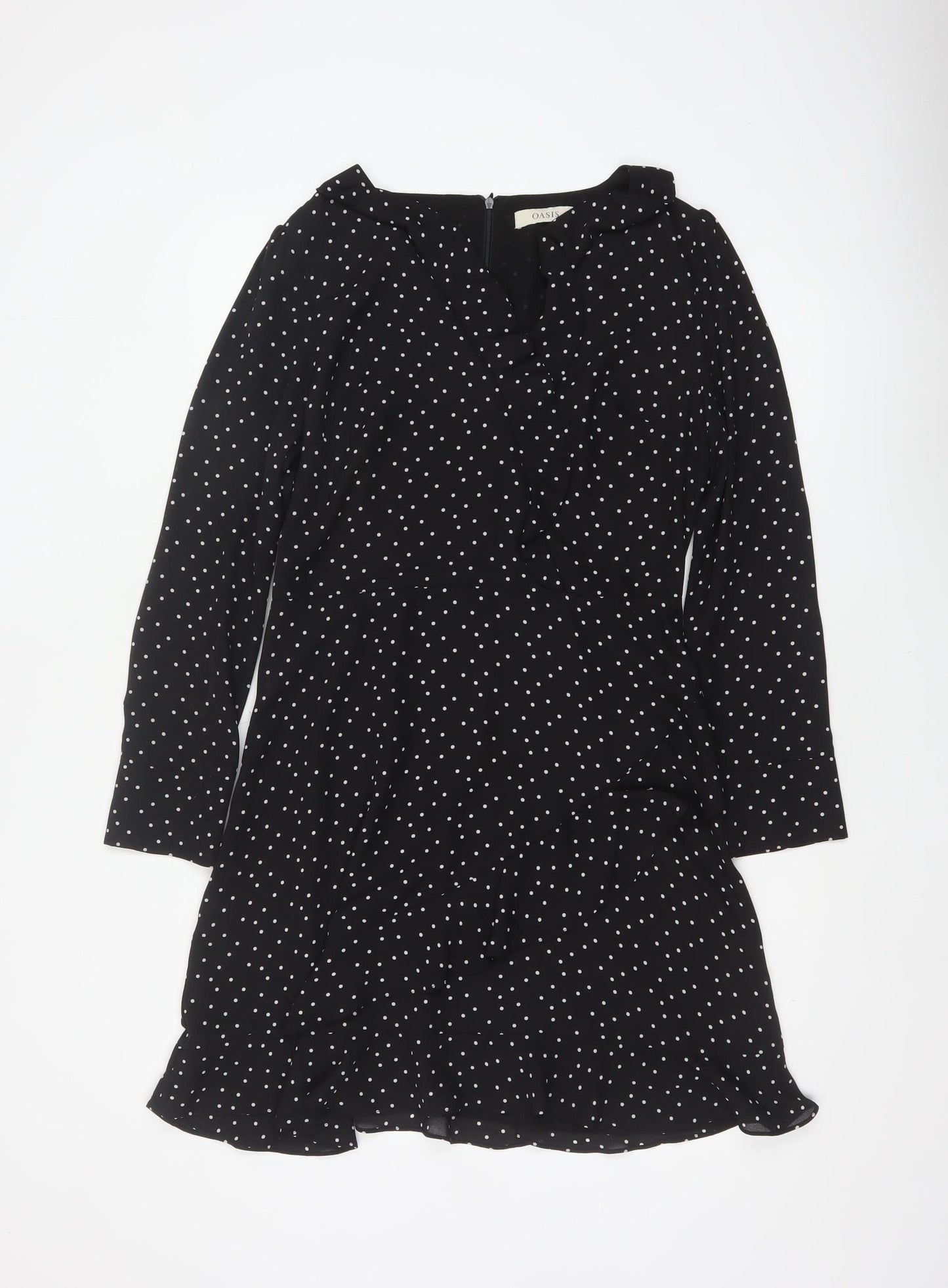Oasis Women Black Polka Dot UK 12 Fit & Flare Knee Dress