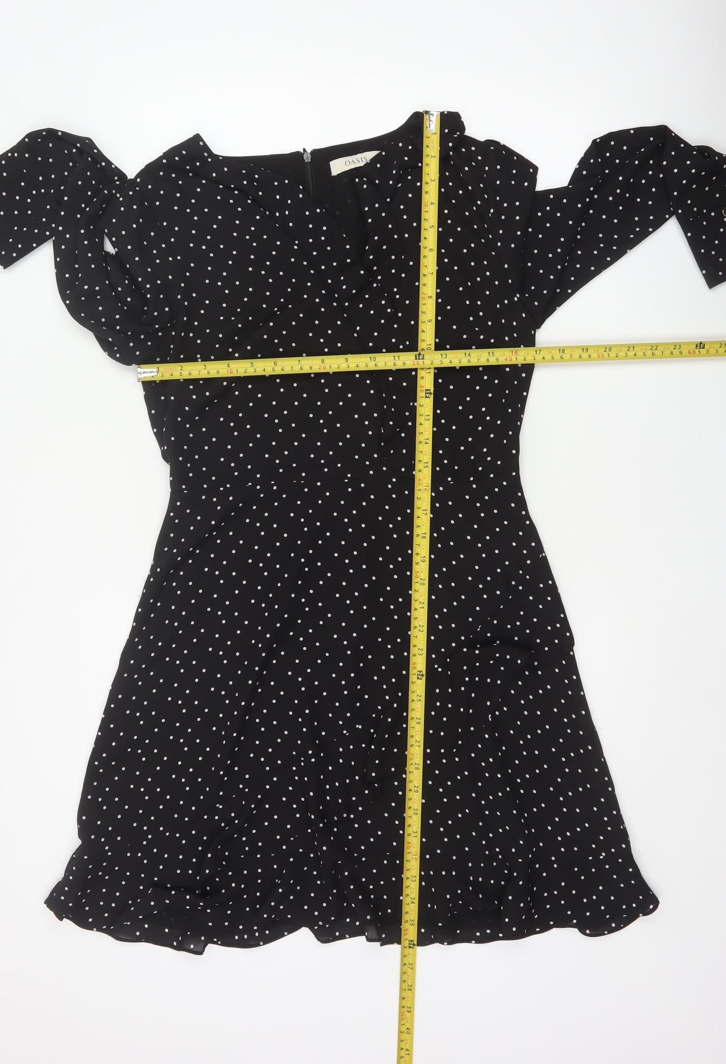 Oasis Women Black Polka Dot UK 12 Fit & Flare Knee Dress