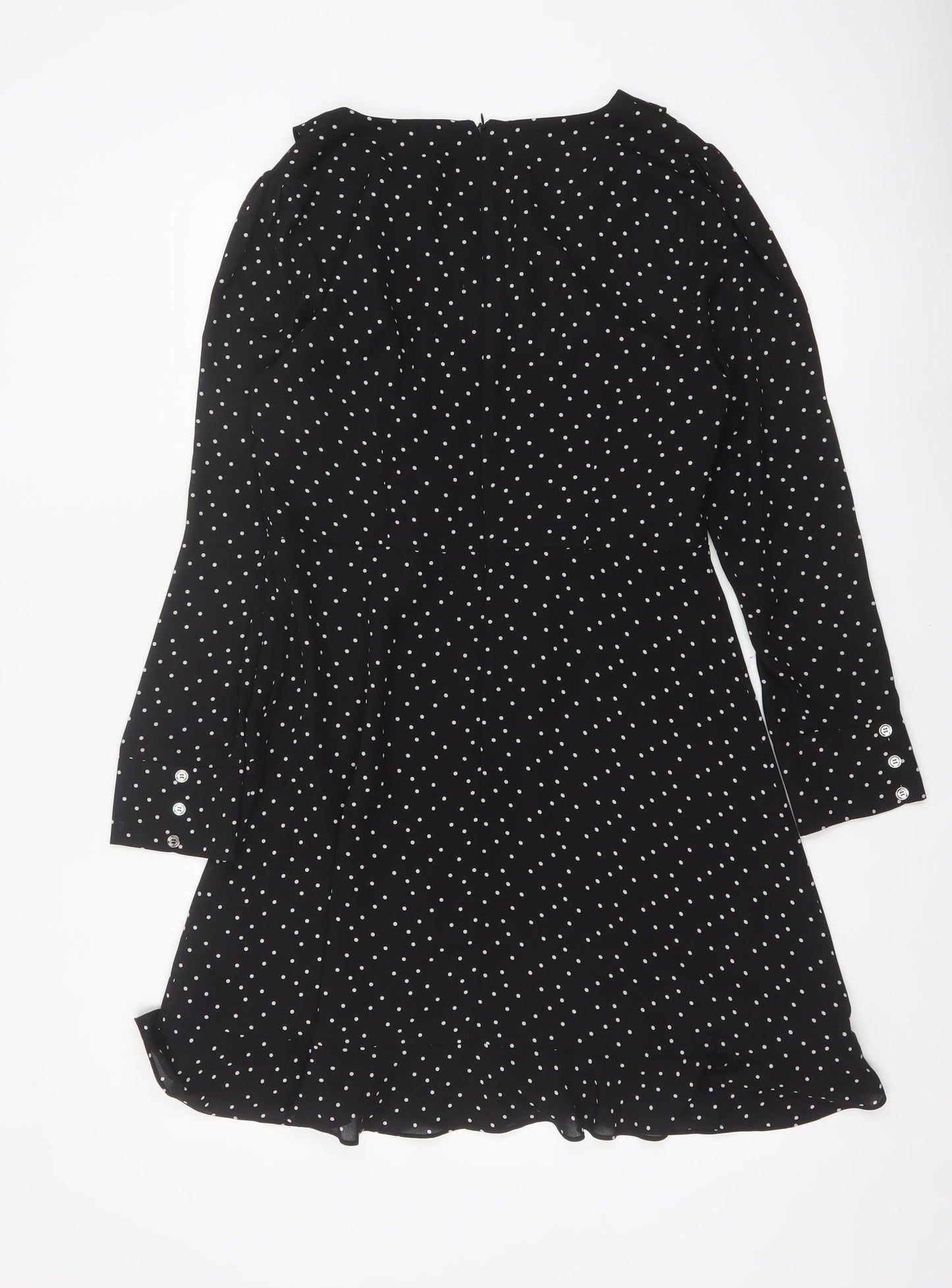 Oasis Women Black Polka Dot UK 12 Fit & Flare Knee Dress
