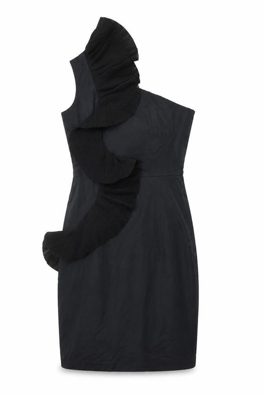 Belle by Oasis Women Black UK 10 One Shoulder Ruffle Sheath Cocktail Dress