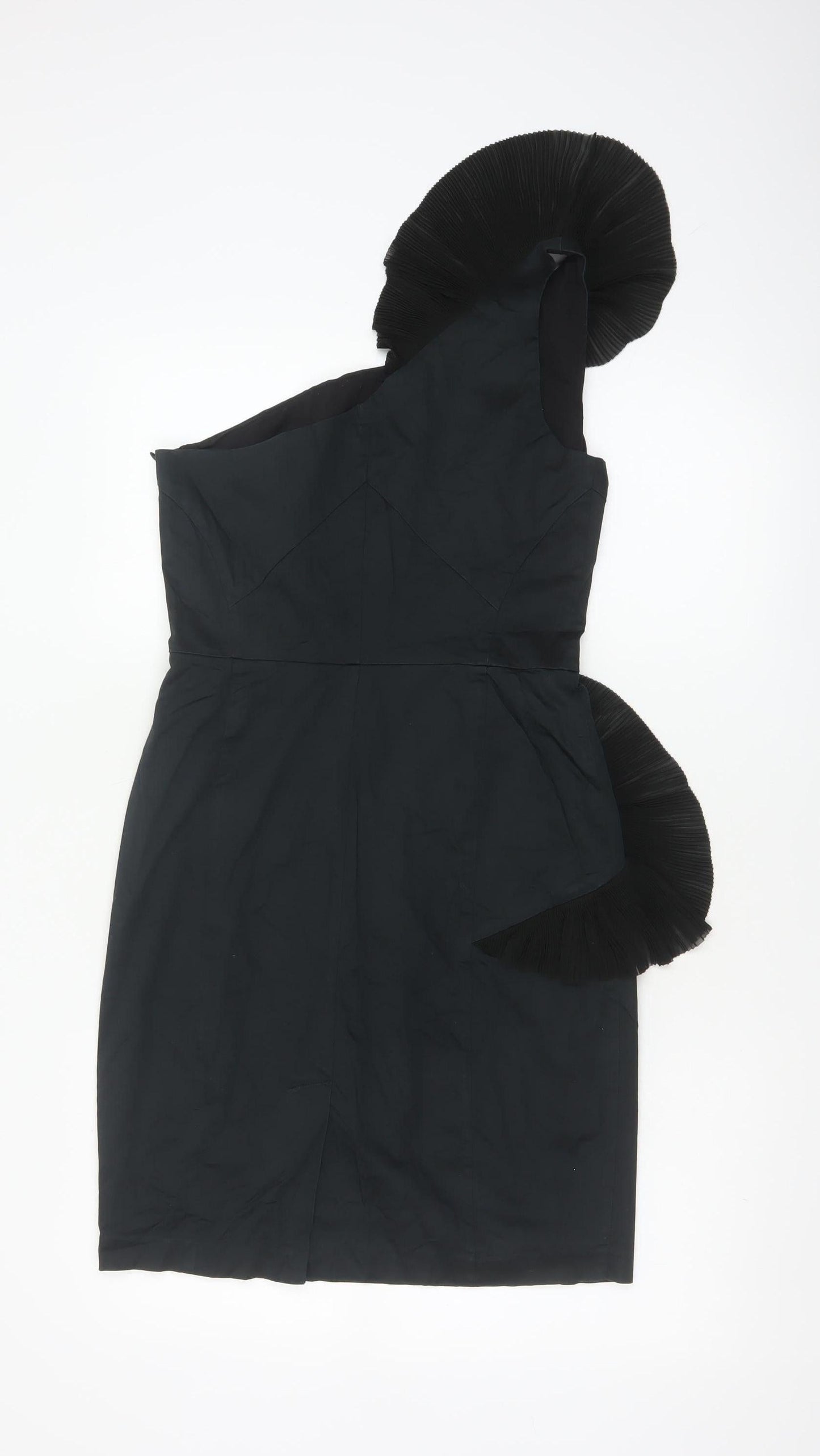 Belle by Oasis Women Black UK 10 One Shoulder Ruffle Sheath Cocktail Dress