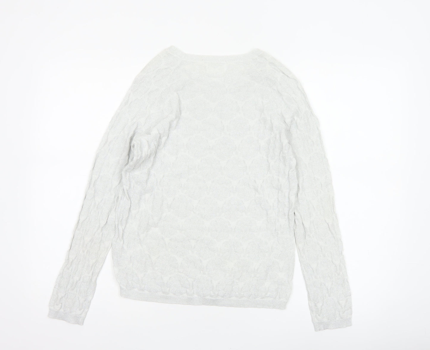 Savida Women Silver Cable Knit Crew Neck Jumper Size S