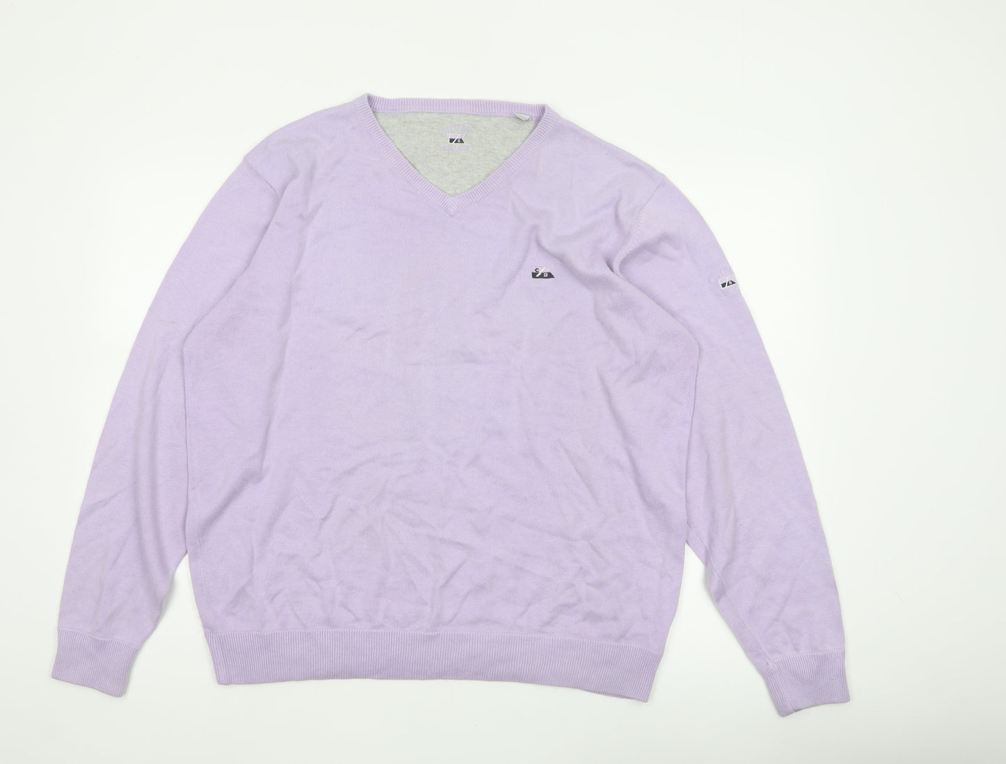 Cutter & Buck Men’s Purple L V-Neck Logo Cotton Blend Jumper