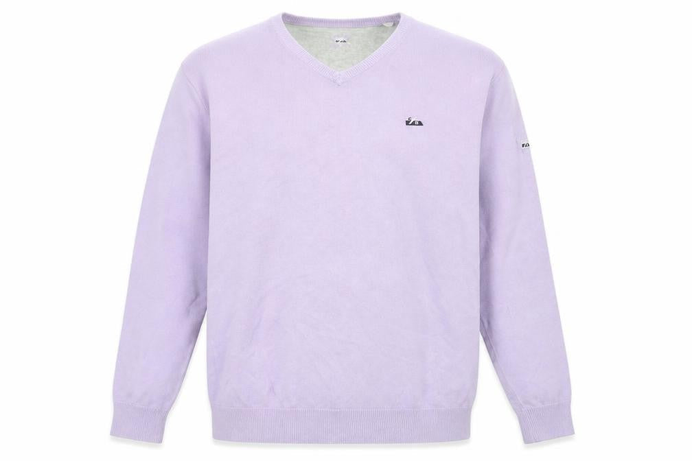 Cutter & Buck Men’s Purple L V-Neck Logo Cotton Blend Jumper