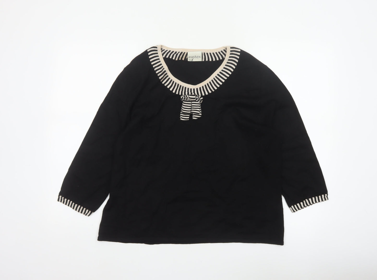 Eastex Women Black UK 18 Striped Trim Bow 3/4 Sleeve Knit Jumper