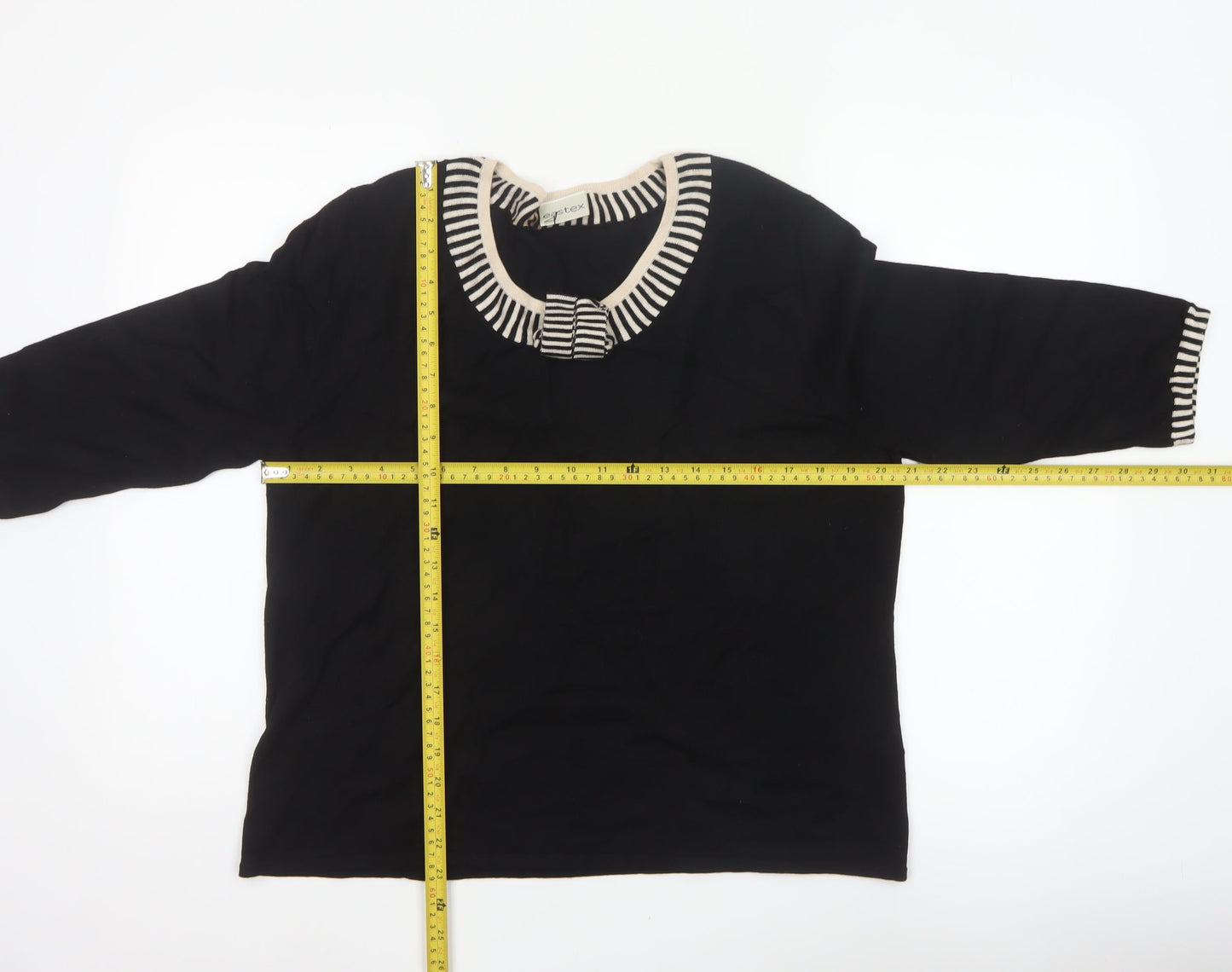 Eastex Women Black UK 18 Striped Trim Bow 3/4 Sleeve Knit Jumper