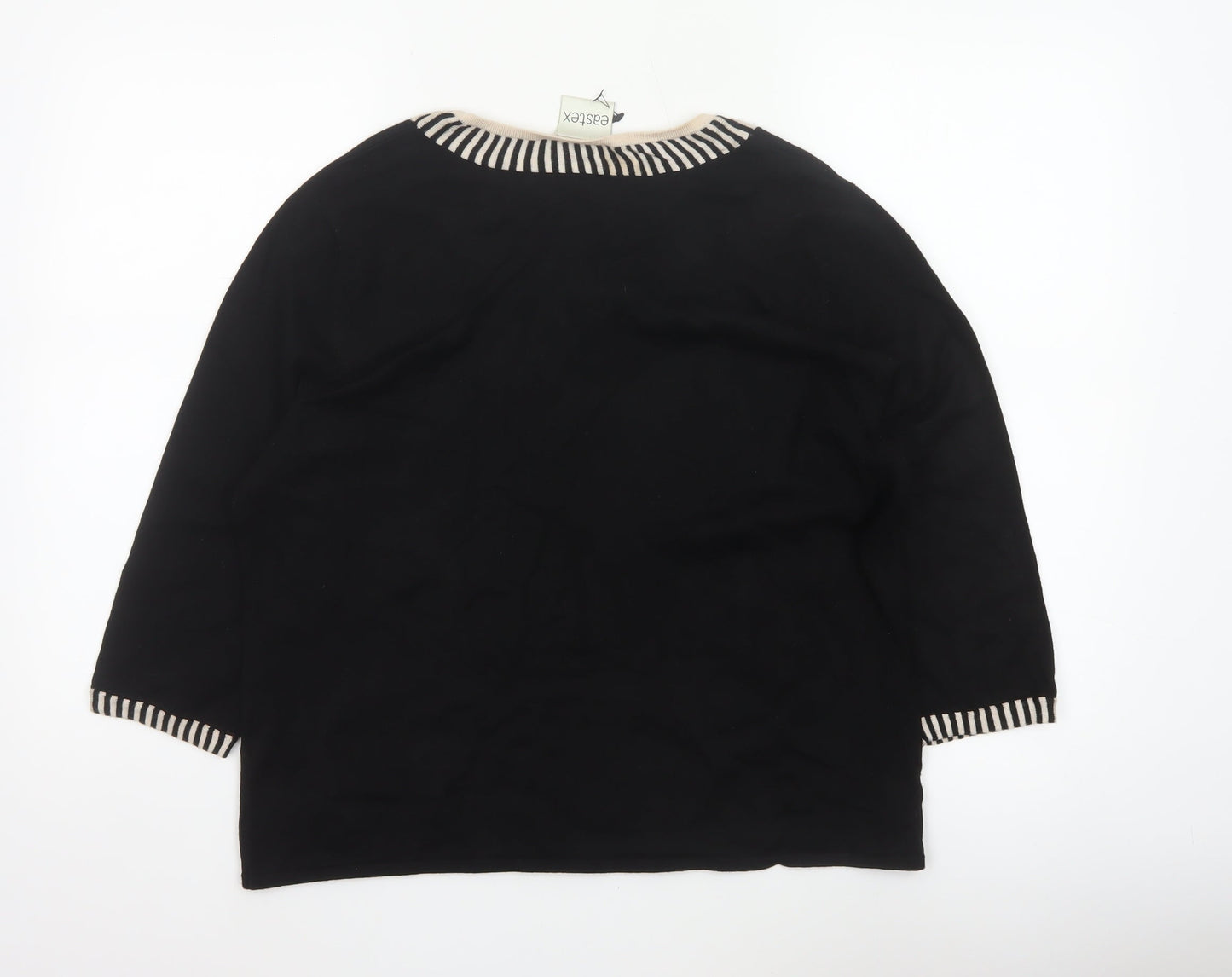 Eastex Women Black UK 18 Striped Trim Bow 3/4 Sleeve Knit Jumper